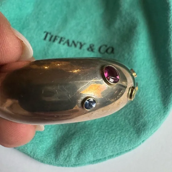 Tiffany & Co Silver 18K Gold Tourmaline Peridot Etoile Sapphire Cuff Bracelet - Picture 10 of 16